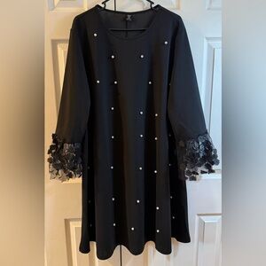 SHEIN Black Midi Dress with Pearl Accents